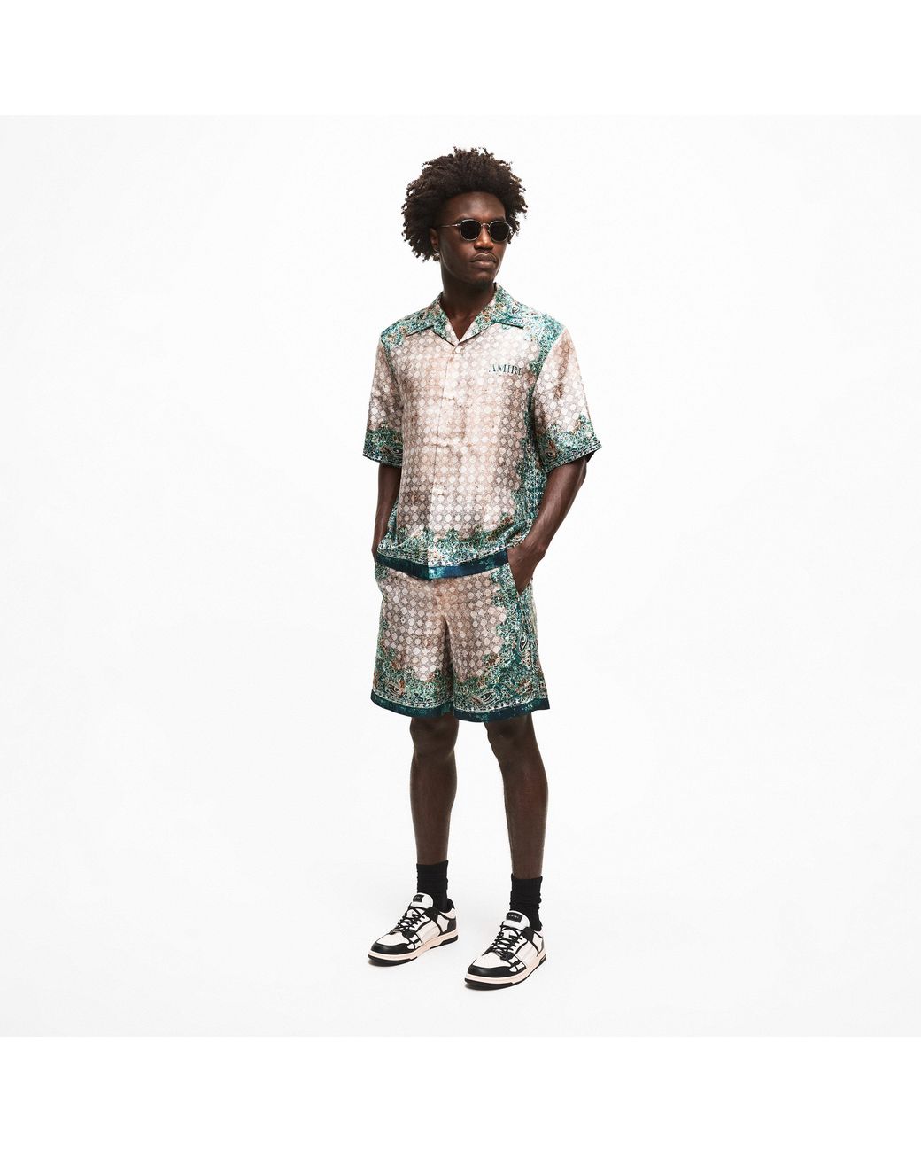 Amiri Green Bandana Woven Tracksuit Shorts for men