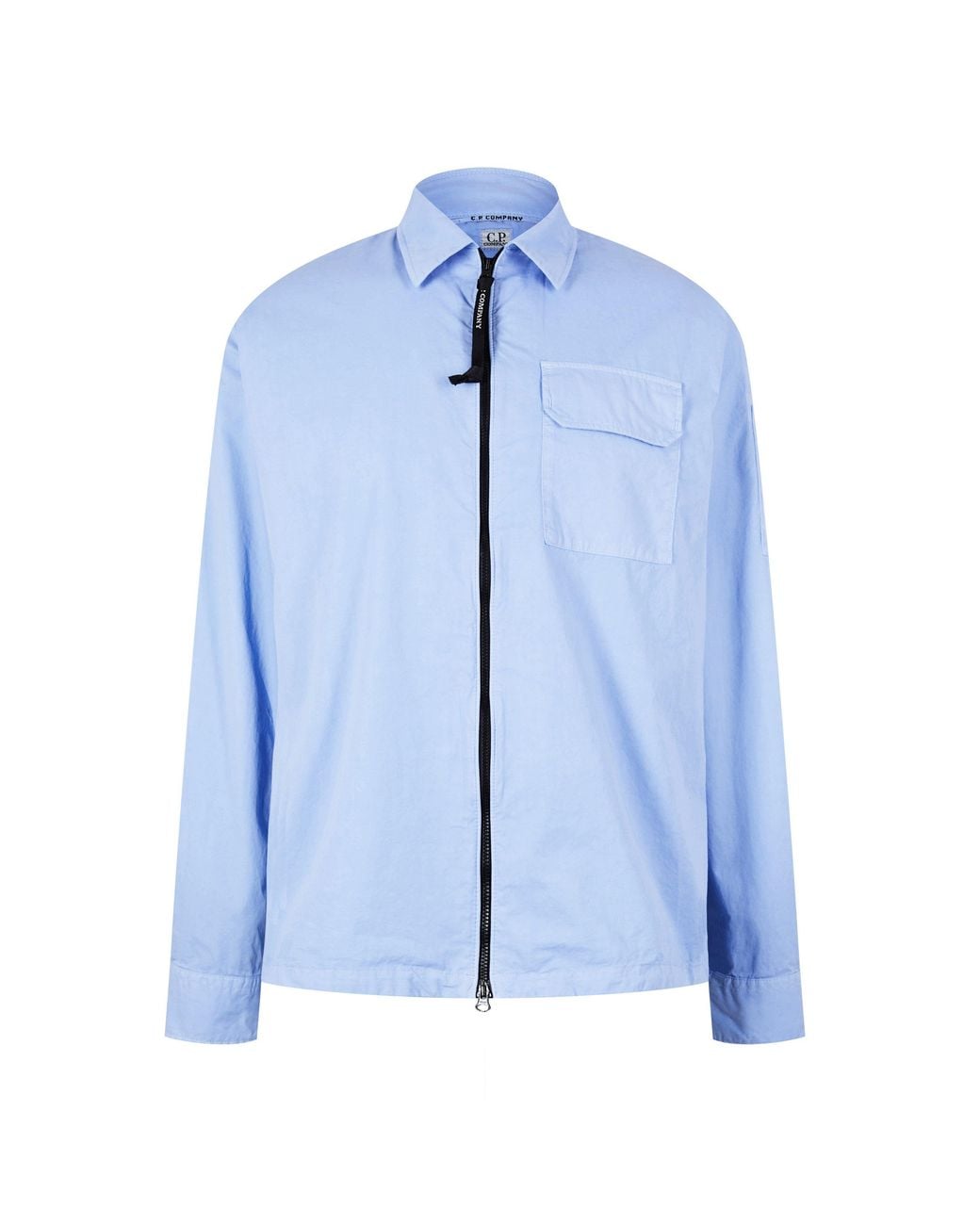 C P Company Blue Gabardine Lens Cotton Long Sleeve Overshirt for men