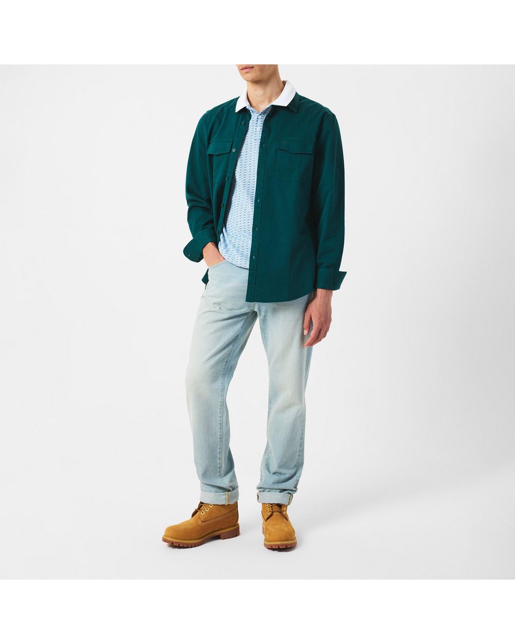 Original Penguin Green Long Sleeve Twill Overshirt for men