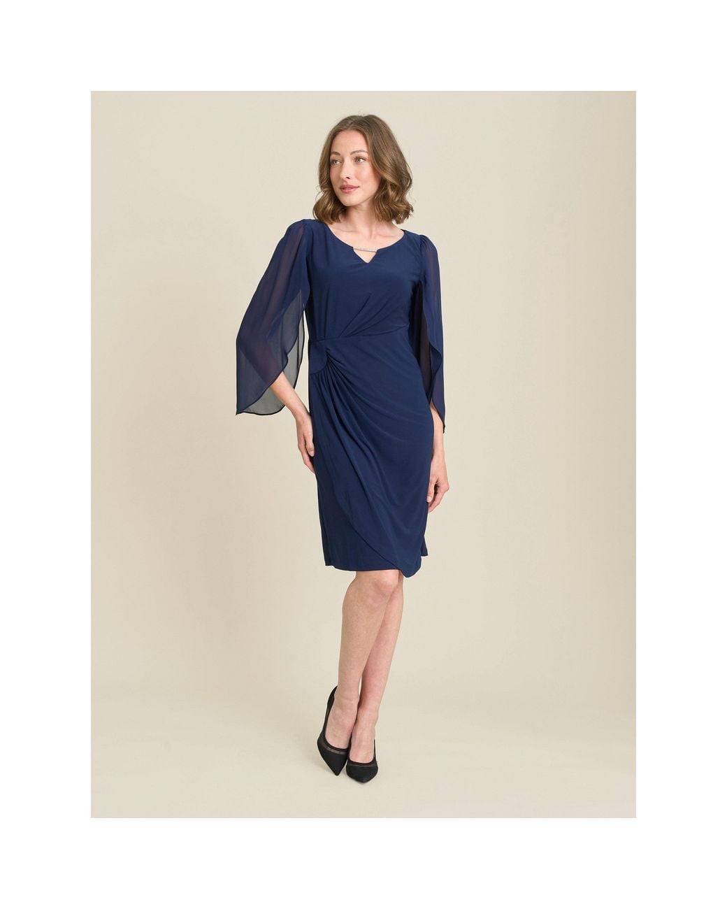 Gina Bacconi Blue Maddy Diamante Trim Dress With Chiffon Sleeves