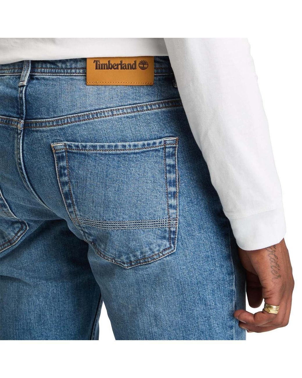 Timberland Blue Sandown Stretch 5 Pocket Slim-Fit Jeans for men