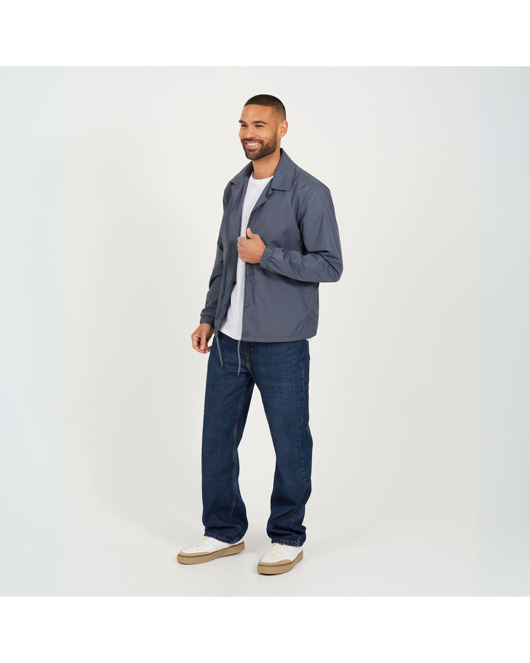 Brave Soul Blue Lightweight Coach Jacket With Drawcord Hem for men