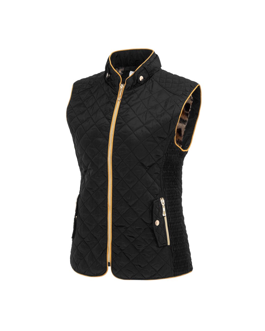 Miso Black Stand Collar Full Zip Hip Length Gilet