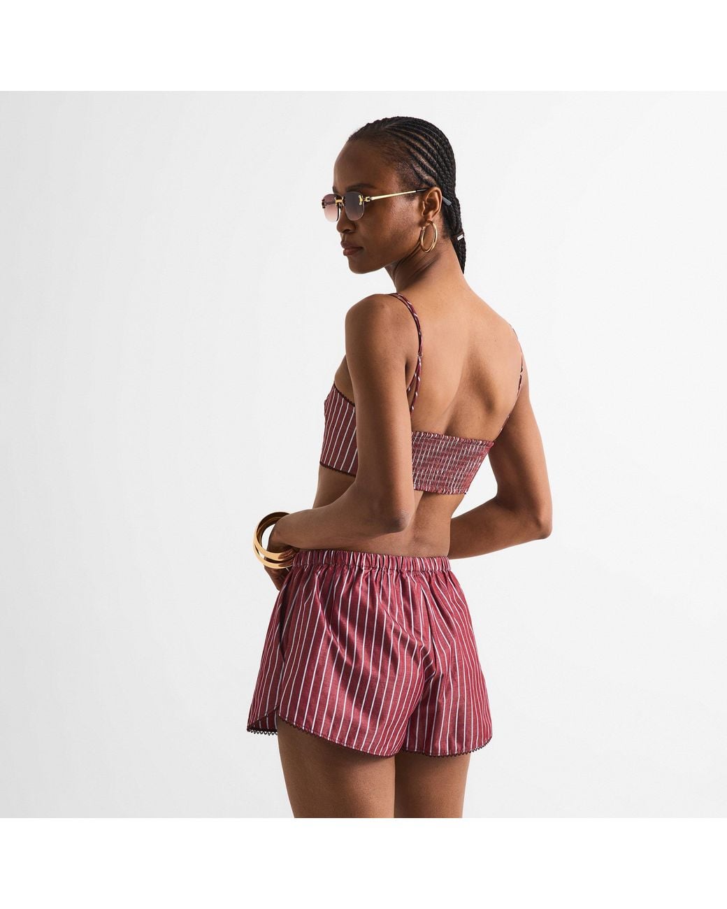 ANDAMANE Red Carrie Smock Crop Bandeau Top