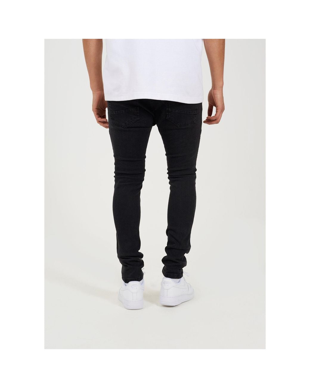 Brave Soul Black Biker Jean With Contrast Cut Out Panels for men