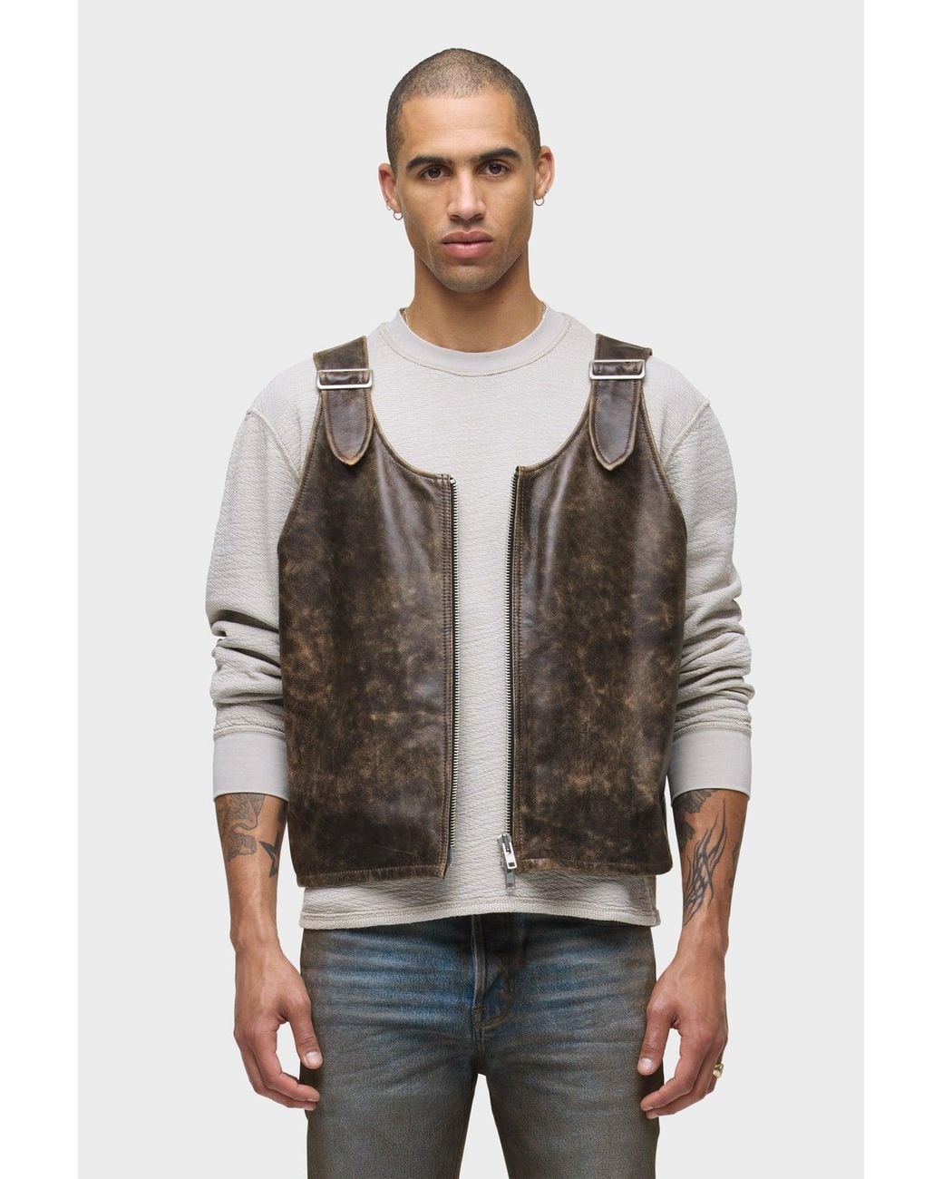 Hudson Jeans Success Leather Zip Vest in Gray for Men | Lyst