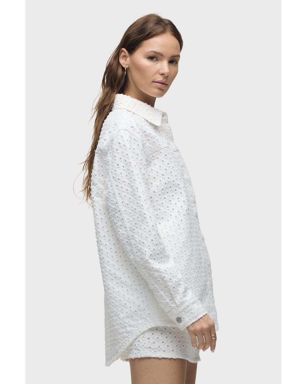 Hudson White Tattered Shacket