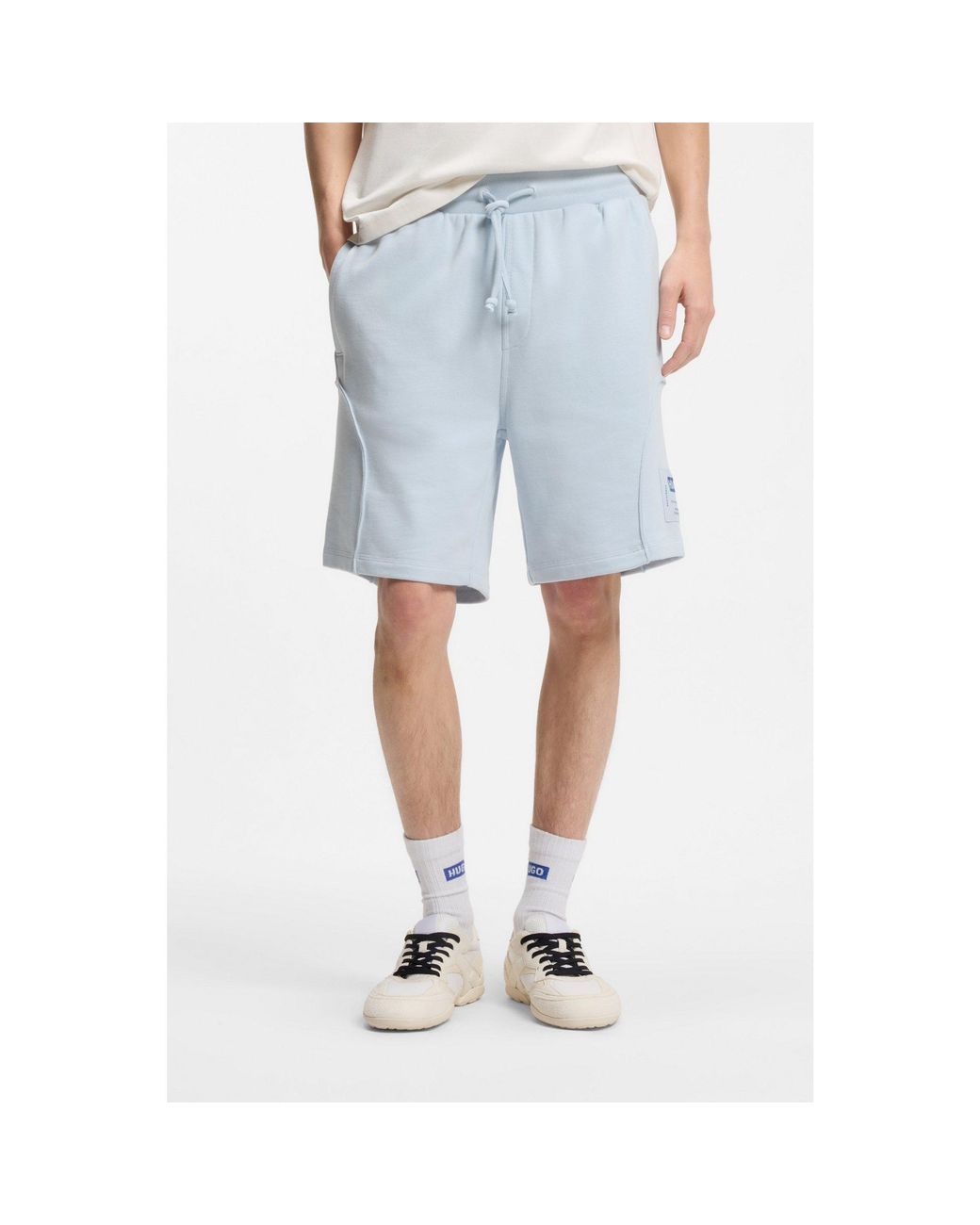 HUGO Blue Cotton-Blend Shorts With Logo Label for men