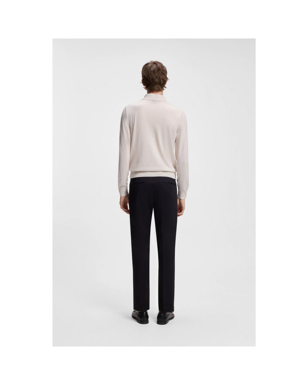 Boss White Merino-Wool Polo Sweater for men