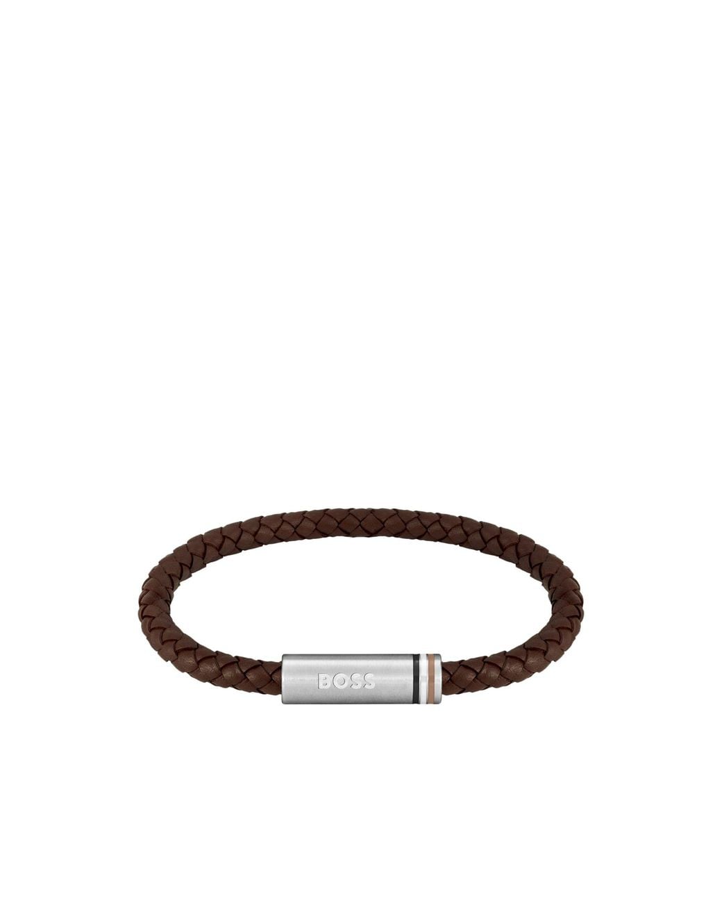 Boss Brown Braided-Leather Cuff for men