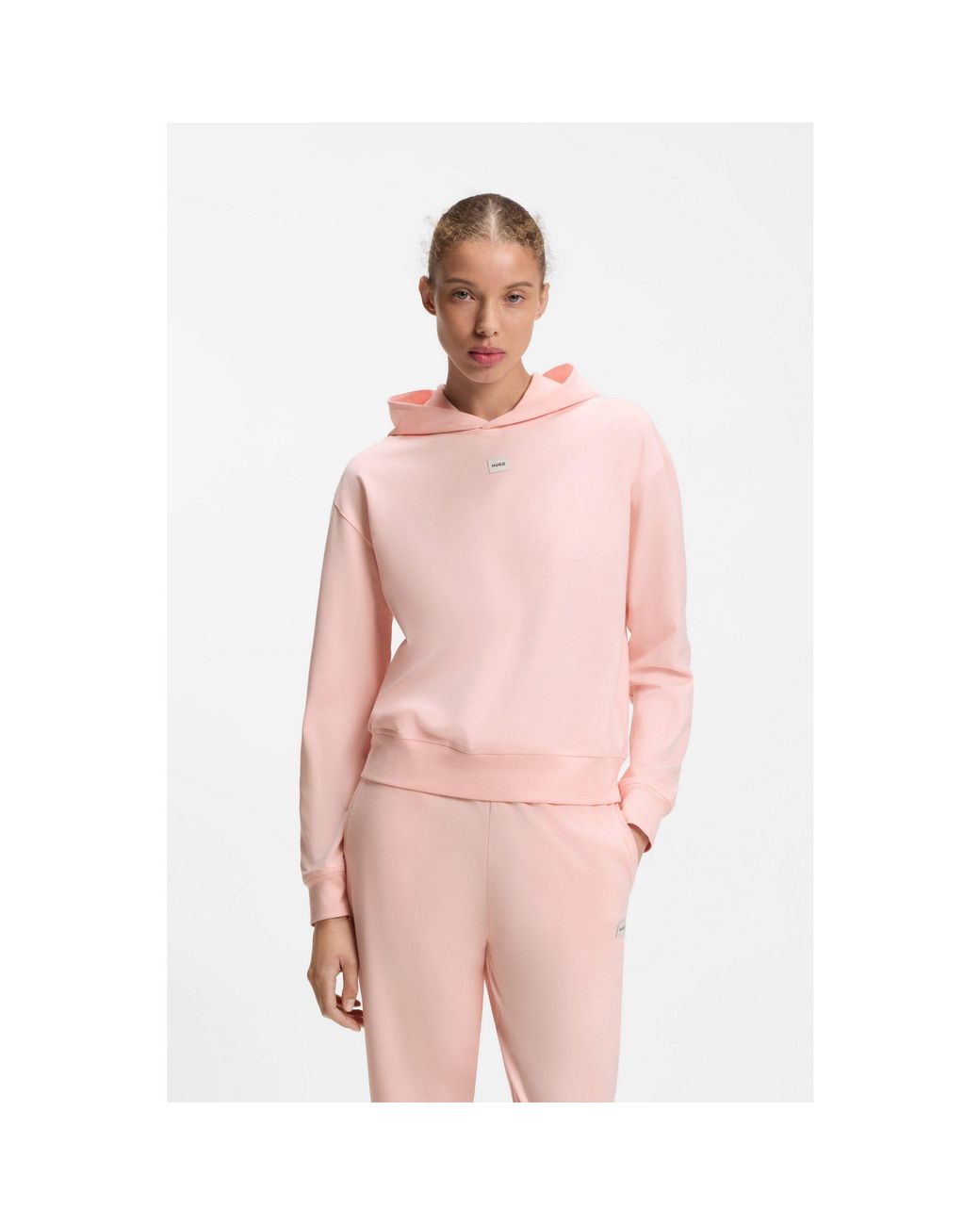 HUGO Pink Stretch-Jersey Hoodie With Logo Label