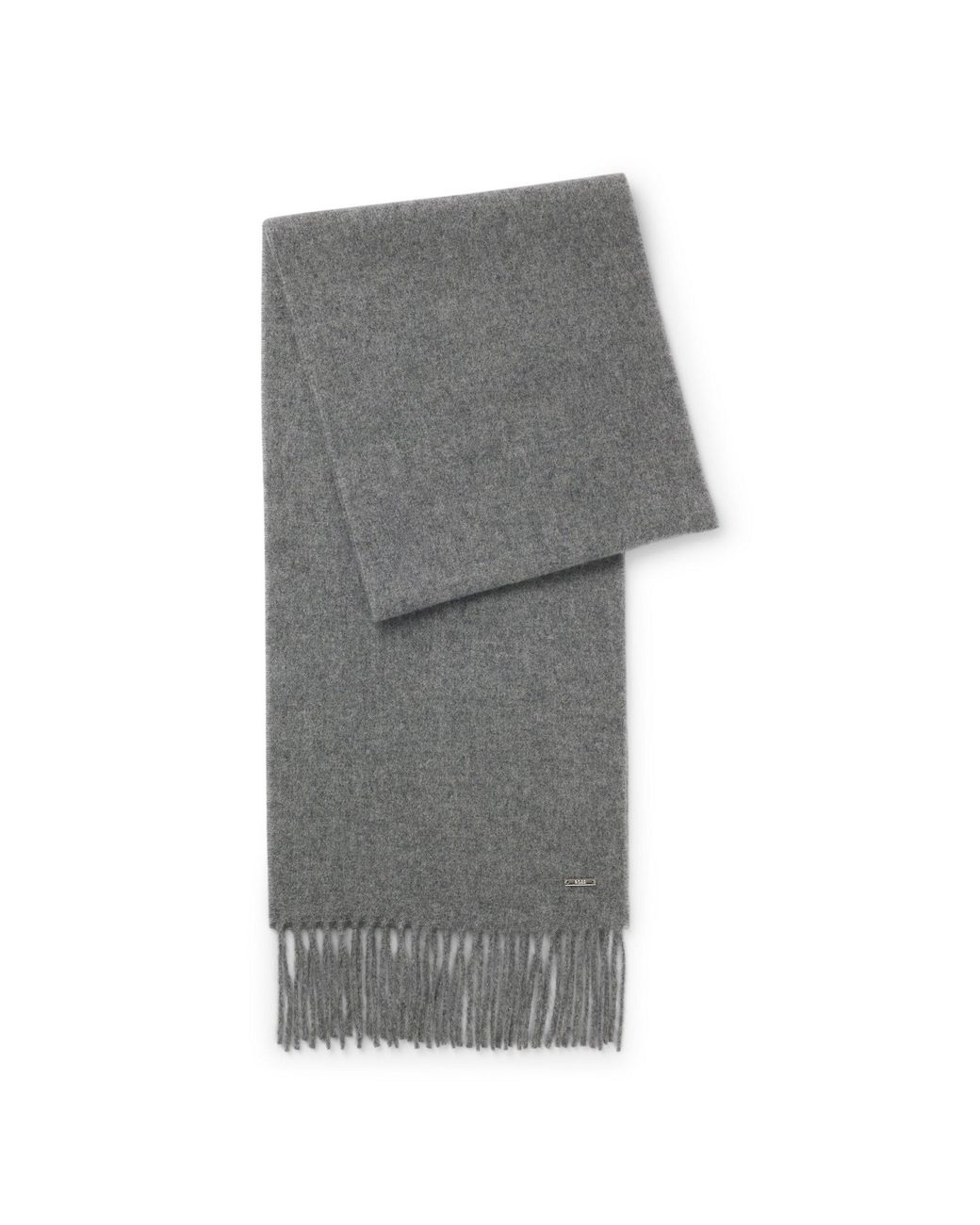 Boss Gray Cashmere Scarf With Metal Logo Plate for men