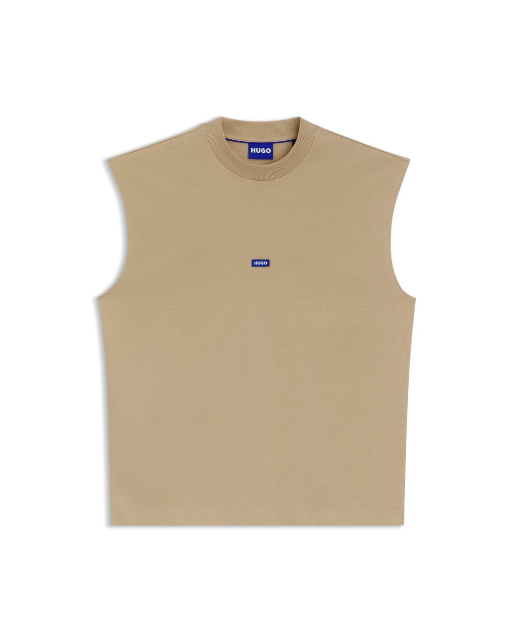 HUGO Green Sleeveless Cotton T-Shirt With Logo Patch for men