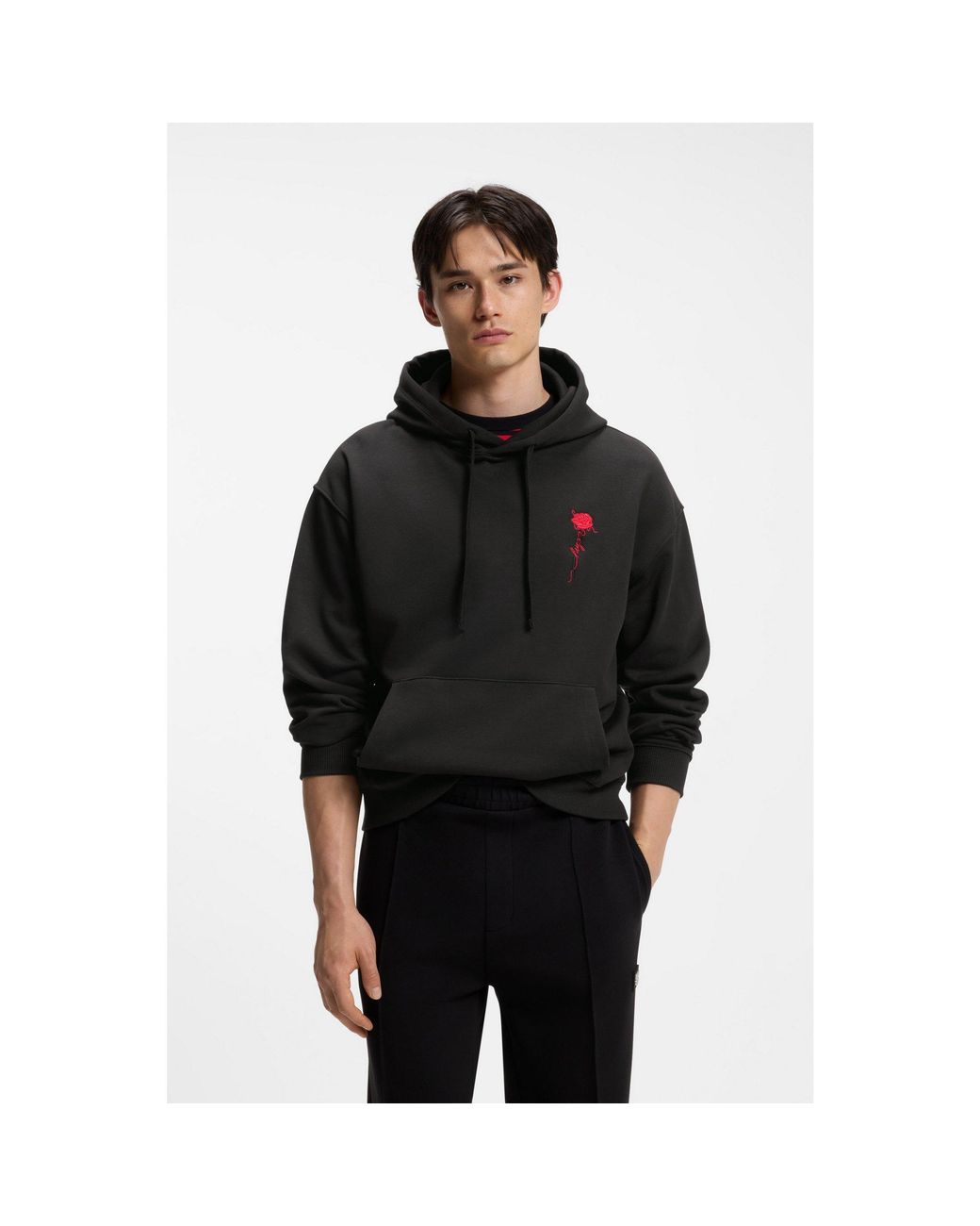 HUGO Black Relaxed-Fit Hoodie for men