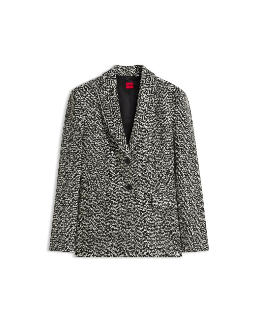 HUGO Gray Regular-Fit Blazer With Herringbone Pattern