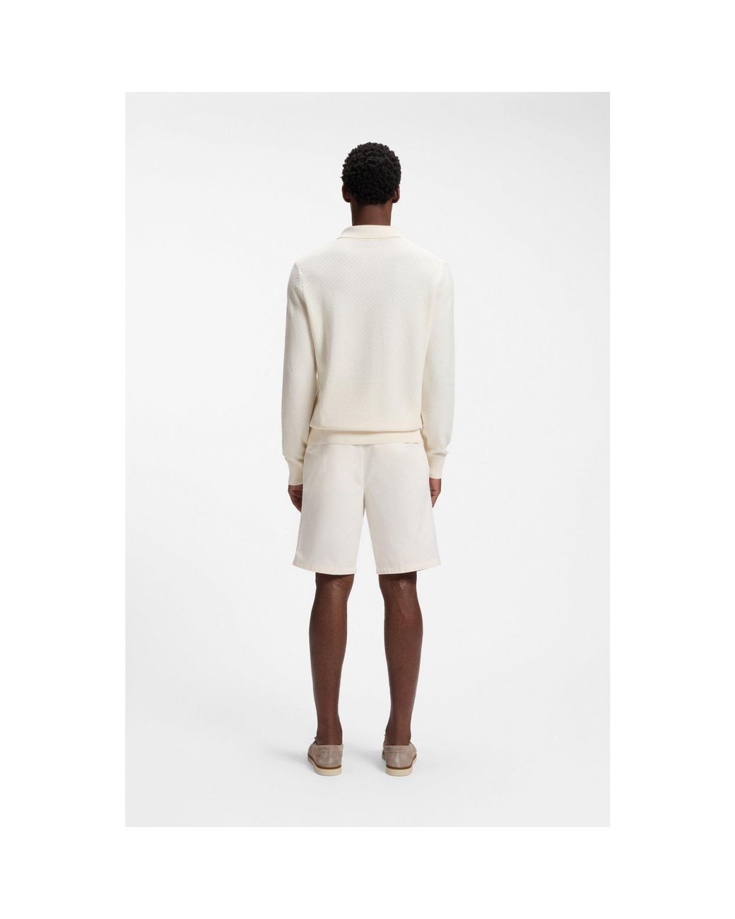 Boss Natural Knitted-Cotton Sweater With Johnny Collar for men
