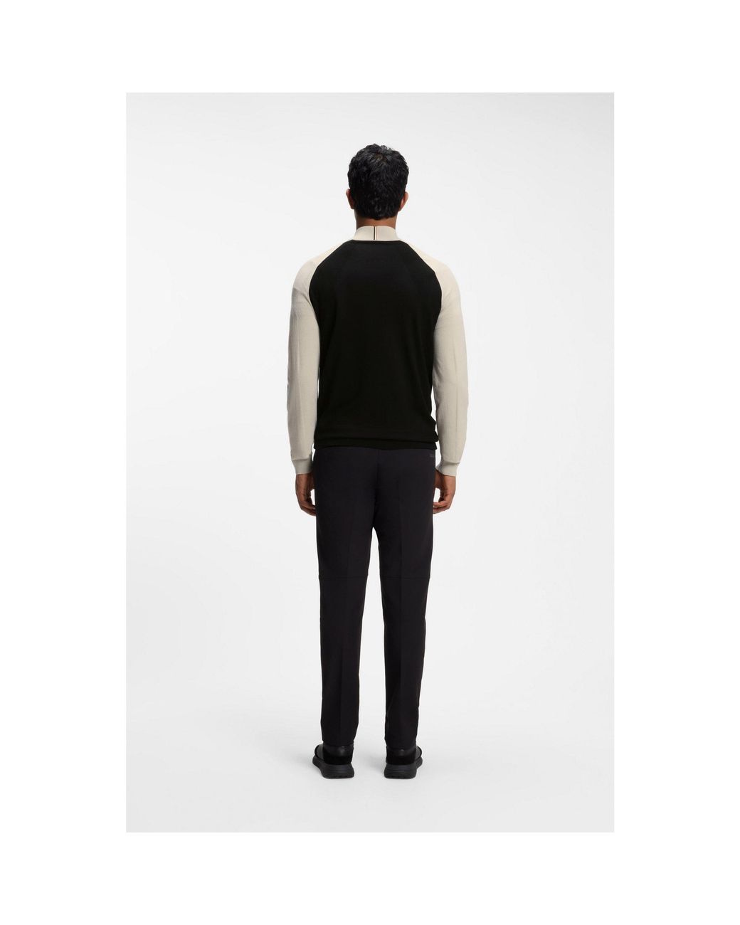 Boss Black Colour-Blocked Sweater With Zip Neck for men