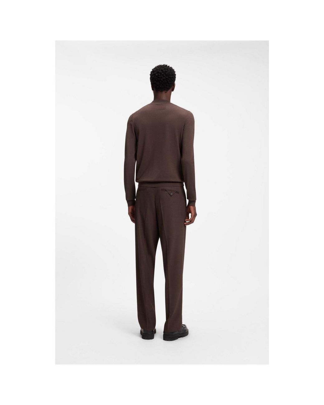 HUGO Brown Slim-Fit Sweater With High Neckline for men