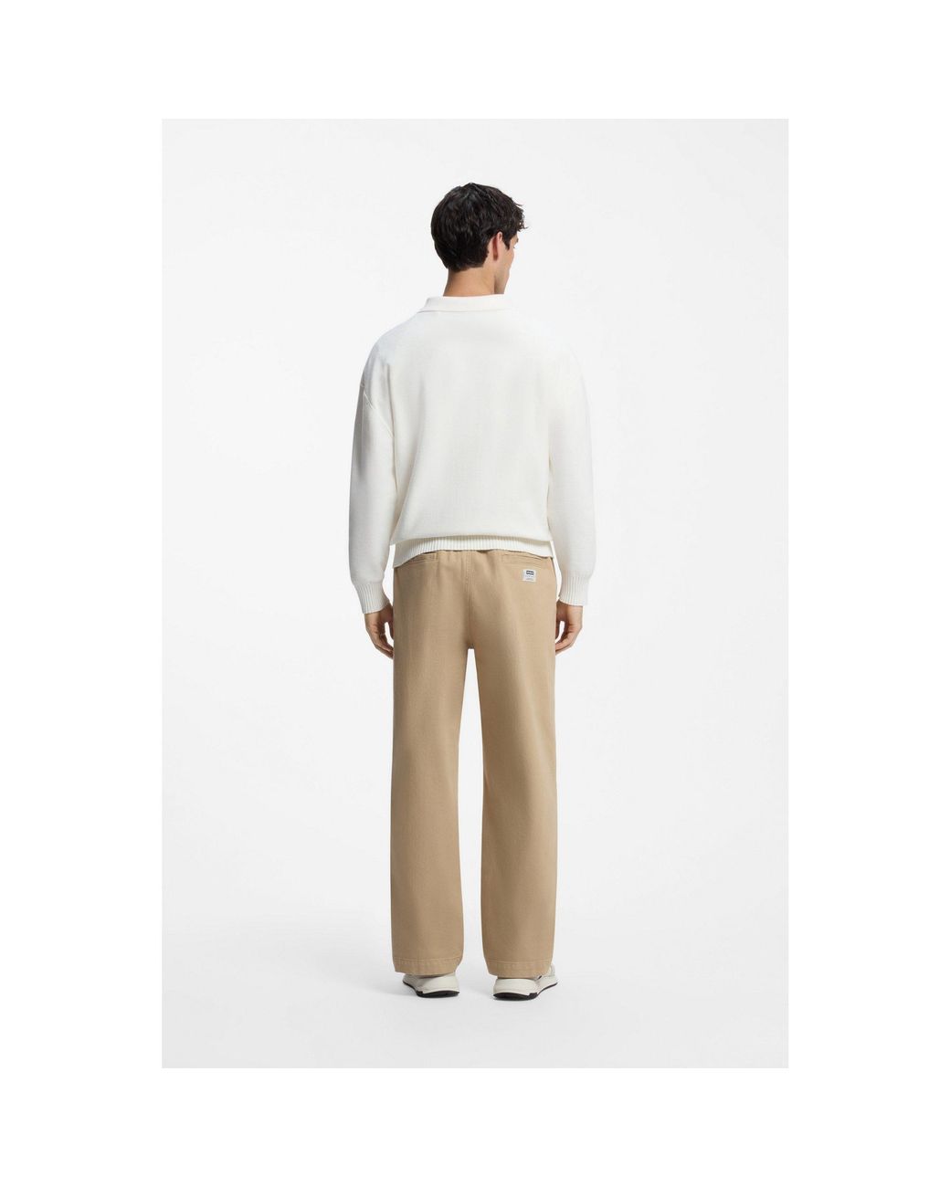 HUGO White Oversized-Fit Polo Sweater for men