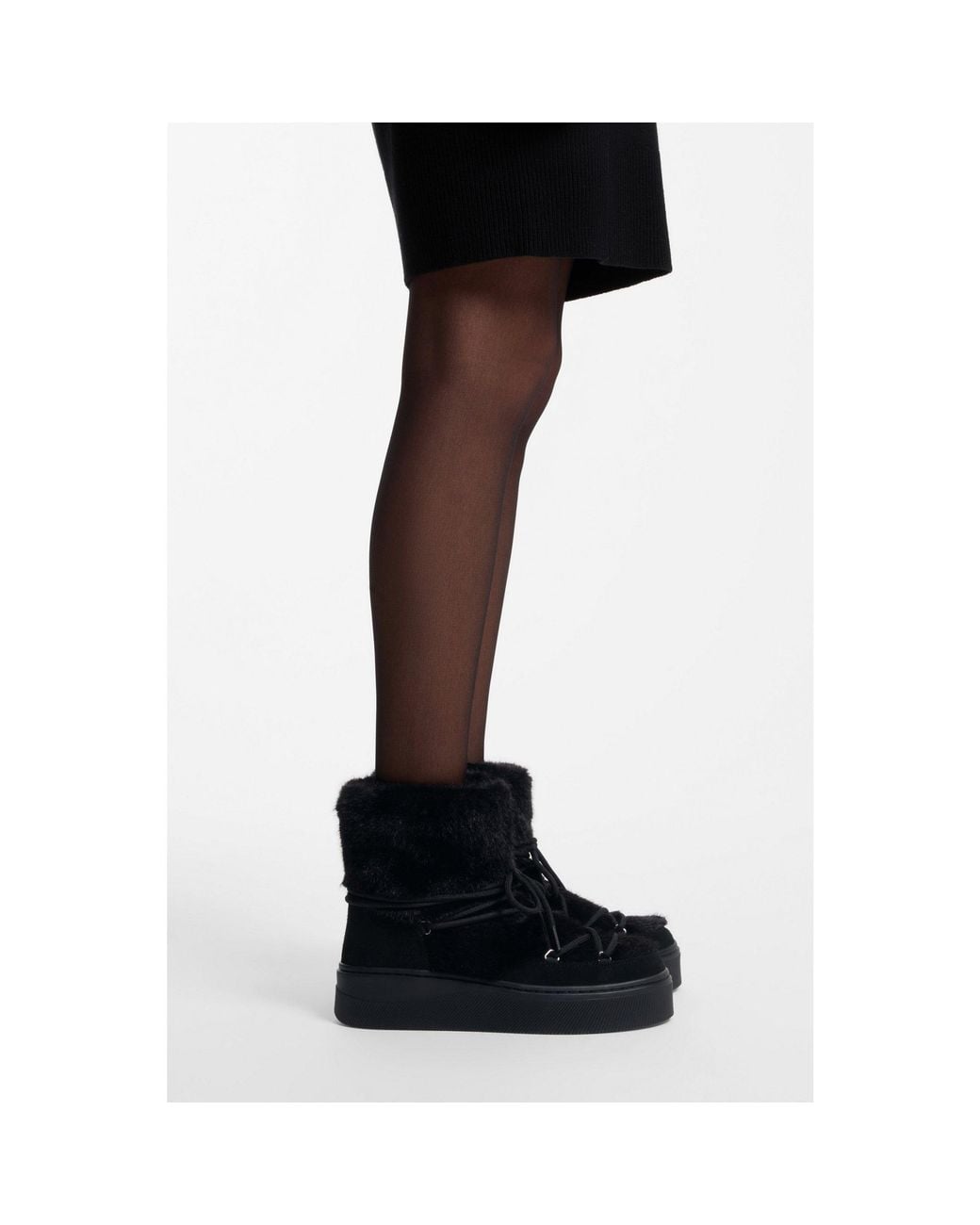 HUGO Black Platform Boots With Faux-Fur Uppers