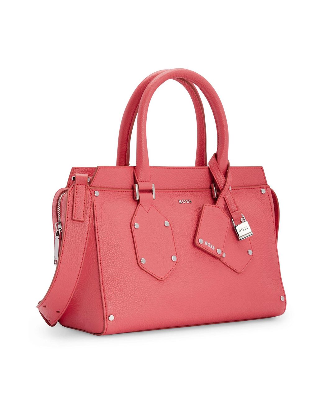 BOSS by HUGO BOSS Grained-leather Tote Bag With Branded Padlock And Tag in  Pink | Lyst Canada