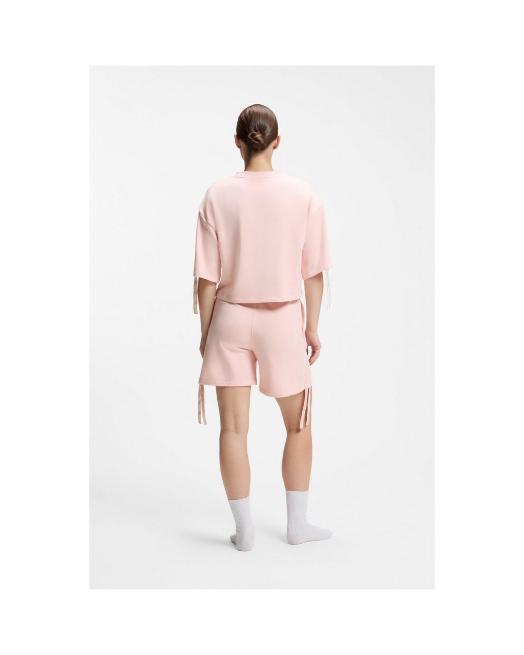 HUGO Pink Logo-Print Shorts With Gathered Sides