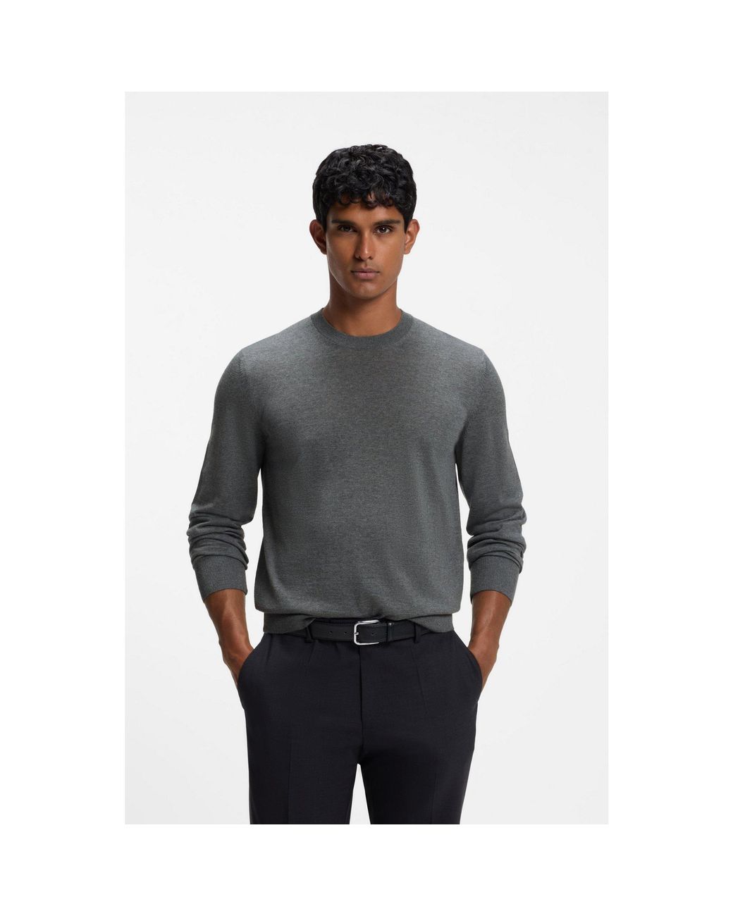Boss Gray Merino-Wool Sweater for men