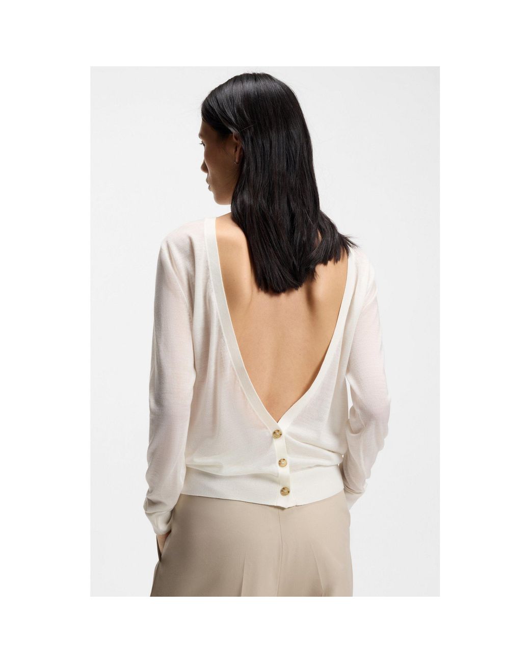 Boss Natural Knitted Cardigan With Rear Button Closure