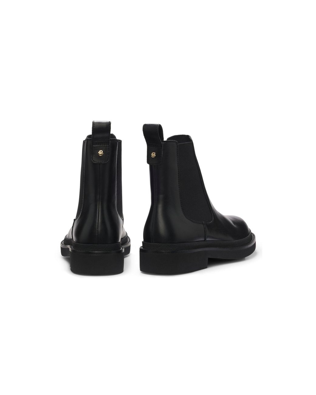 Boss Black Leather Chelsea Boots With-Tone Double B Monogram