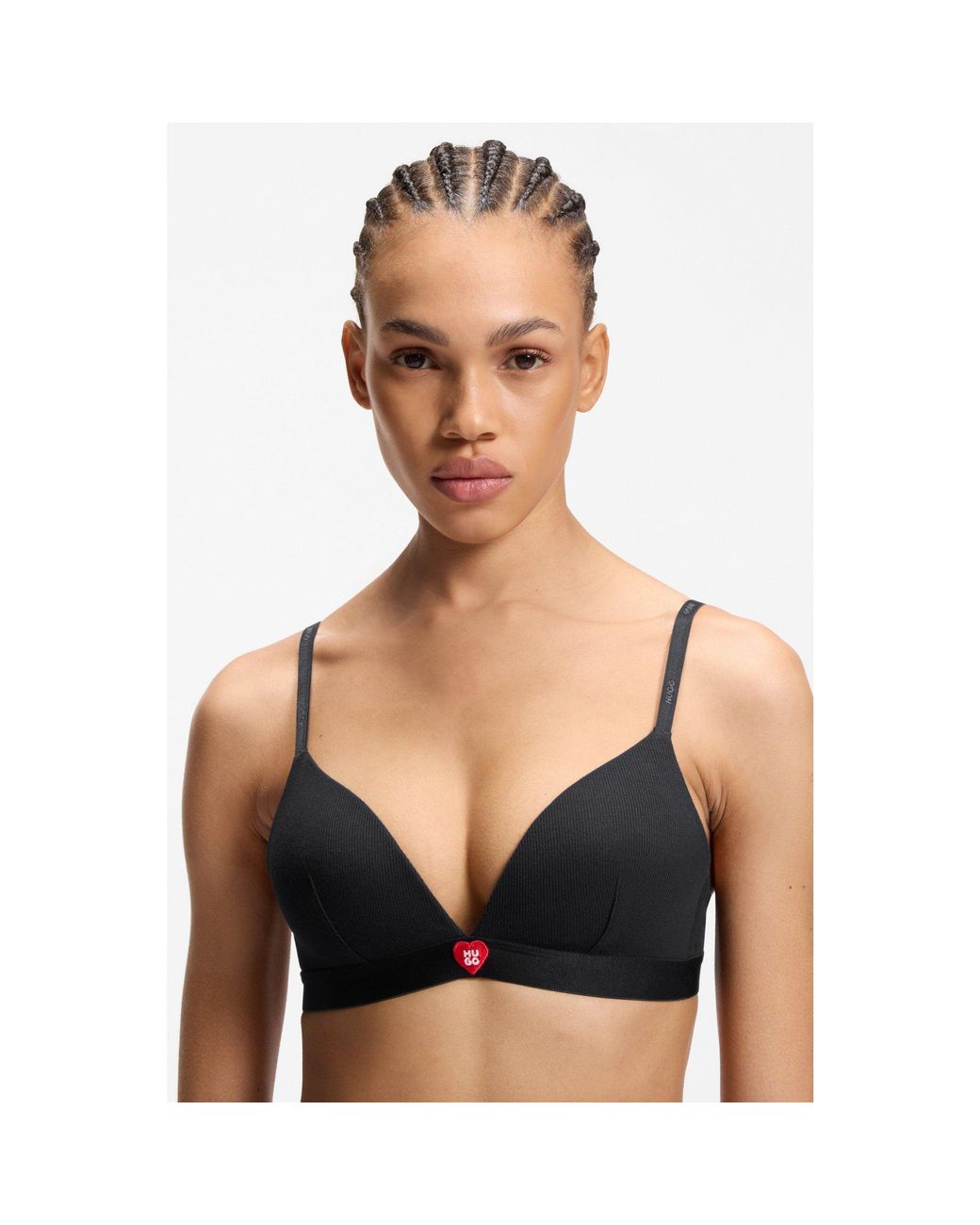HUGO White Stretch Fabric Triangle Bra With Branded Straps