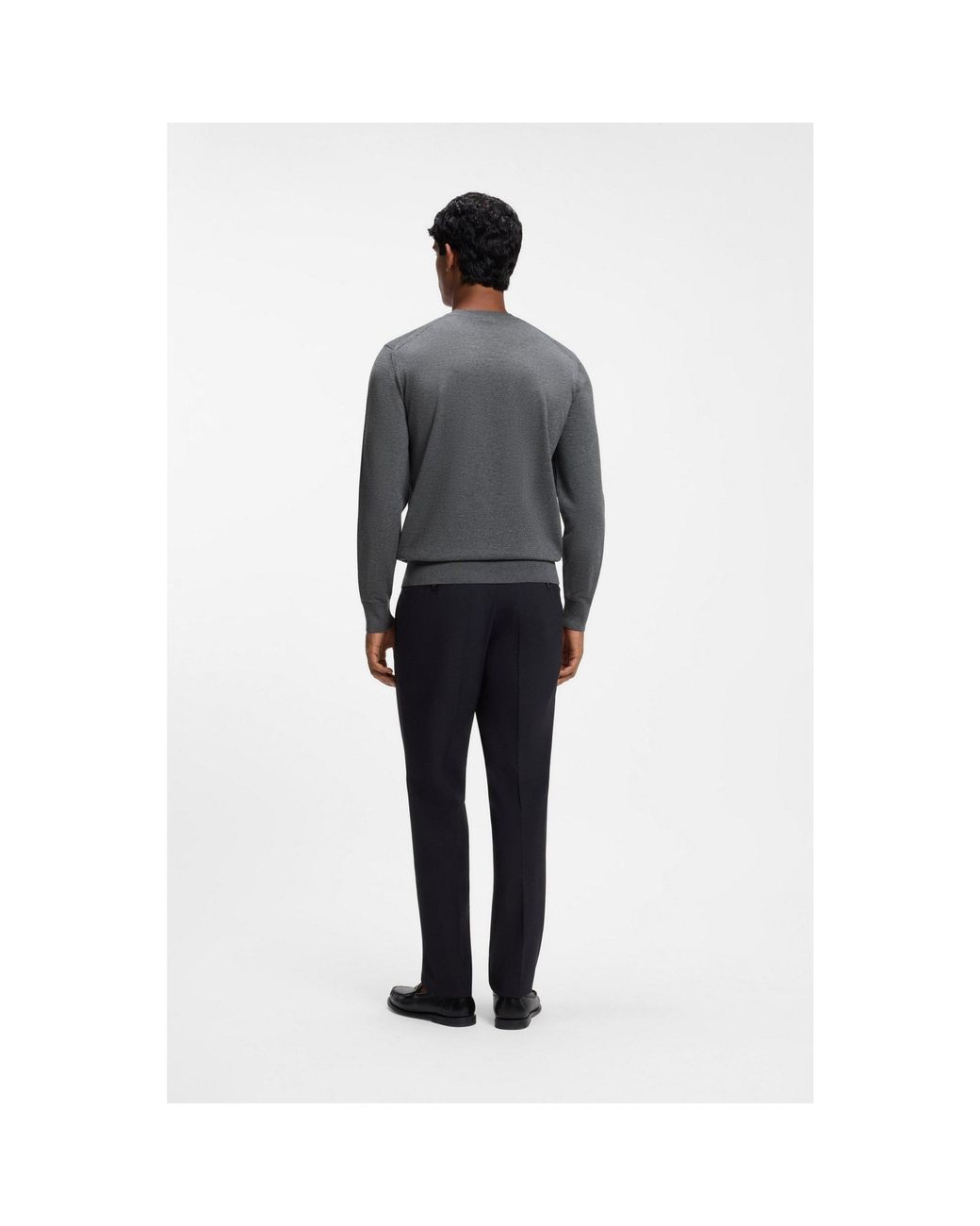 Boss Gray Merino-Wool Sweater for men