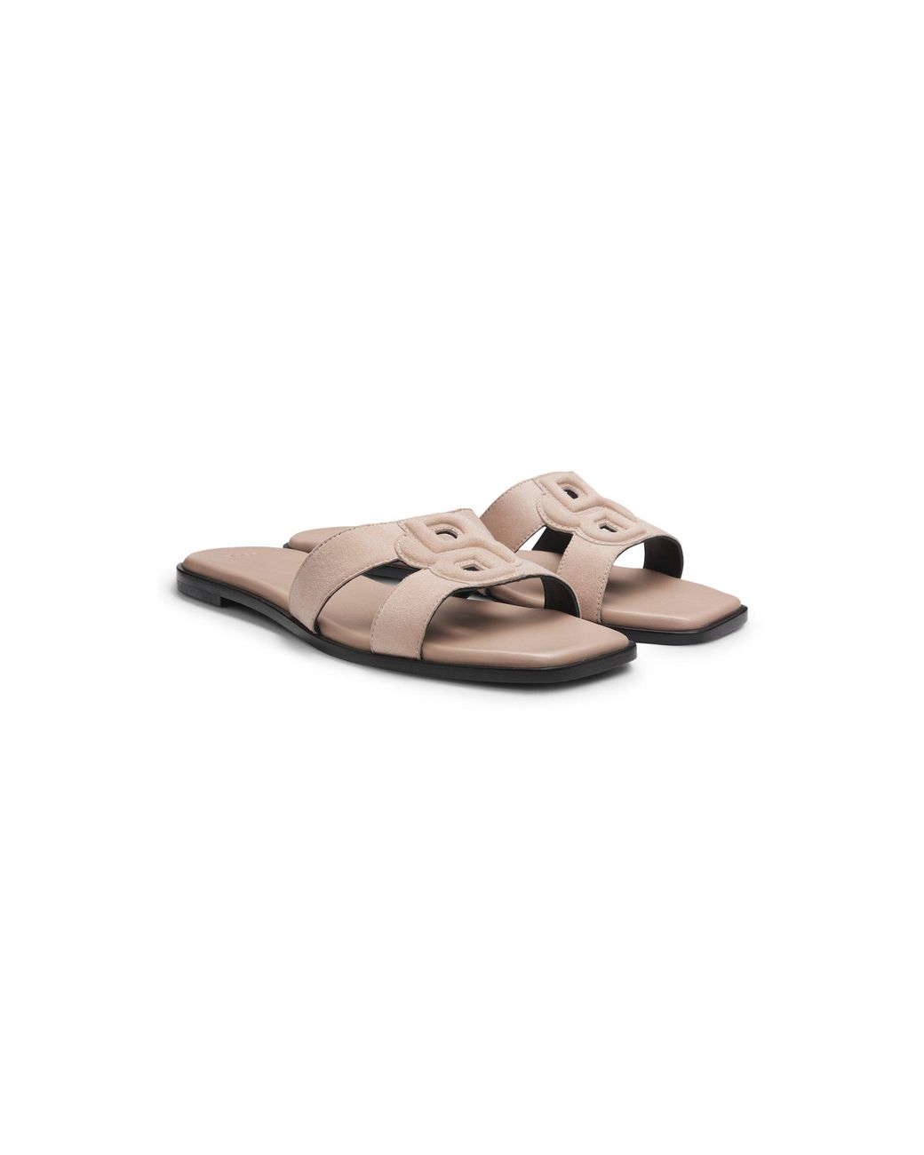 BOSS Suede Slides With Stitched Double B Monogram in Pink | Lyst UK