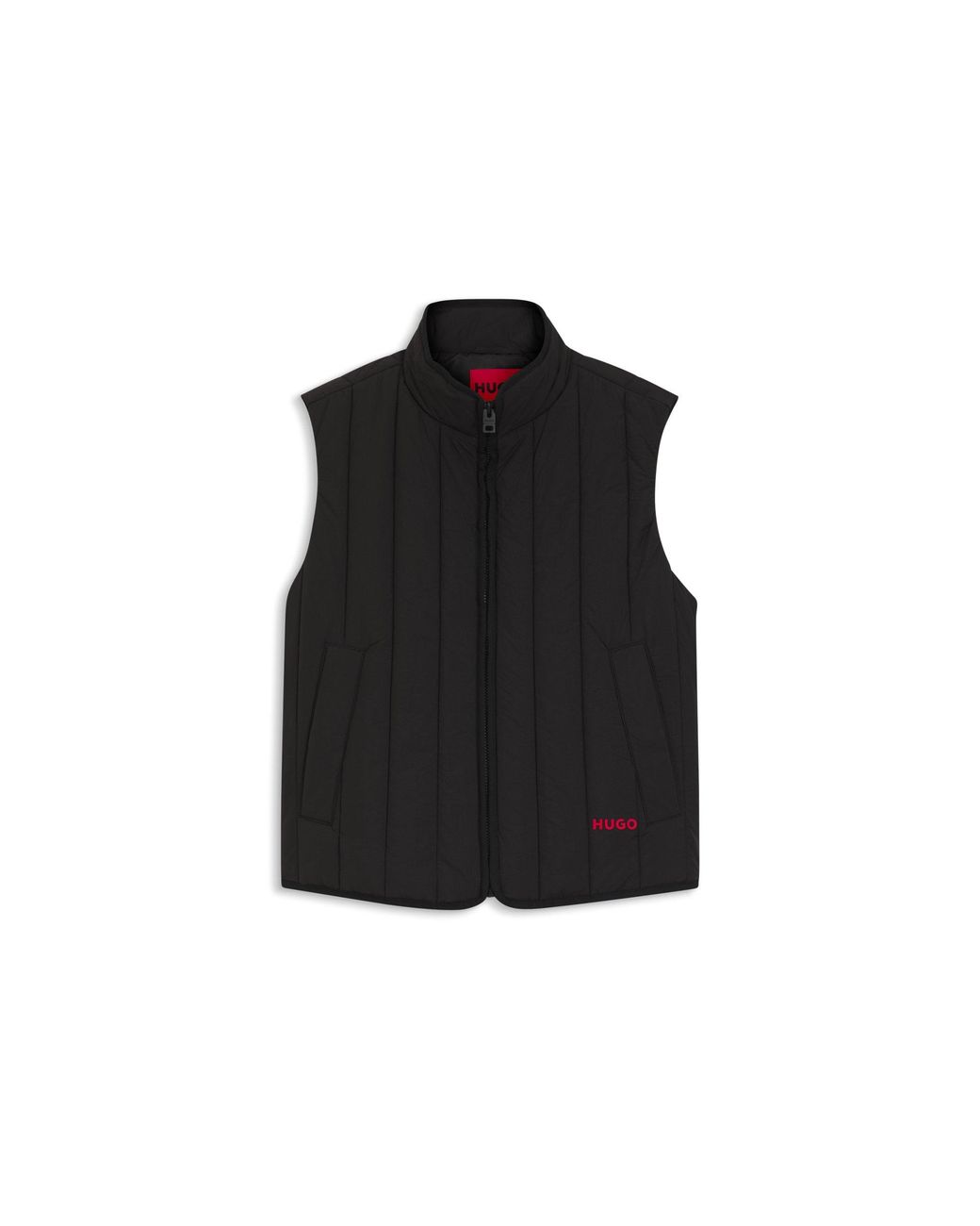 HUGO Black Vertical-Quilted Gilet With Logo Detail for men