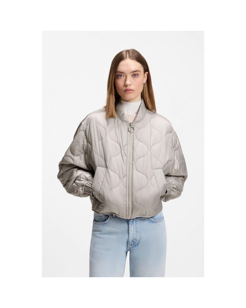 HUGO Gray Water-Repellent Jacket With Onion Quilting