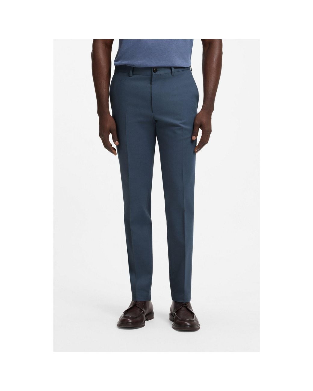 Boss Blue Slim-Fit Cotton-Blend Trousers for men
