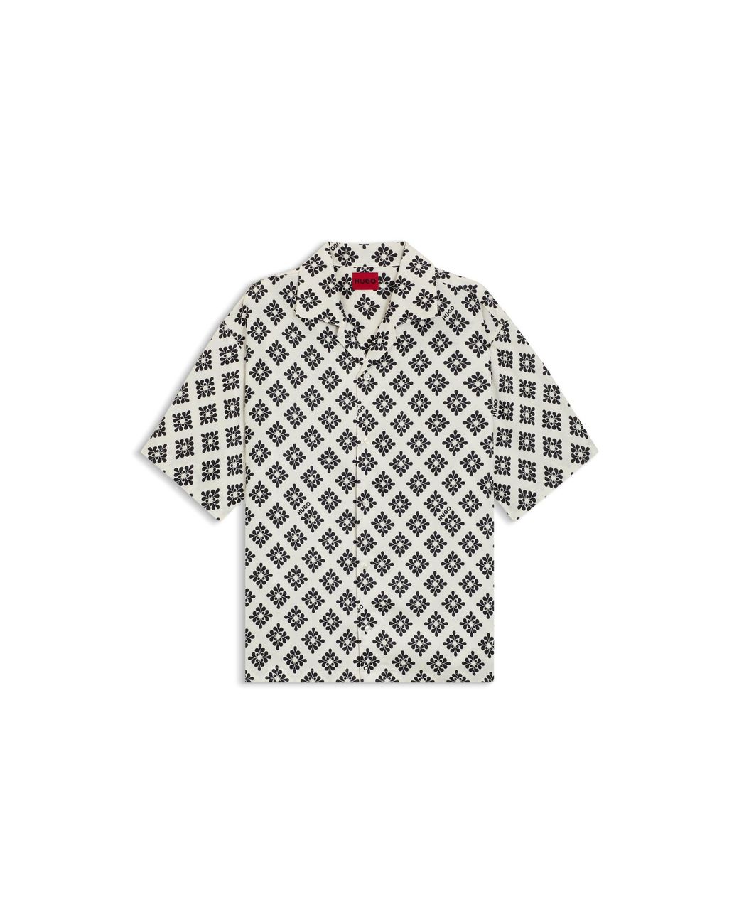 HUGO Black Oversized-Fit Shirt With Statement Print for men