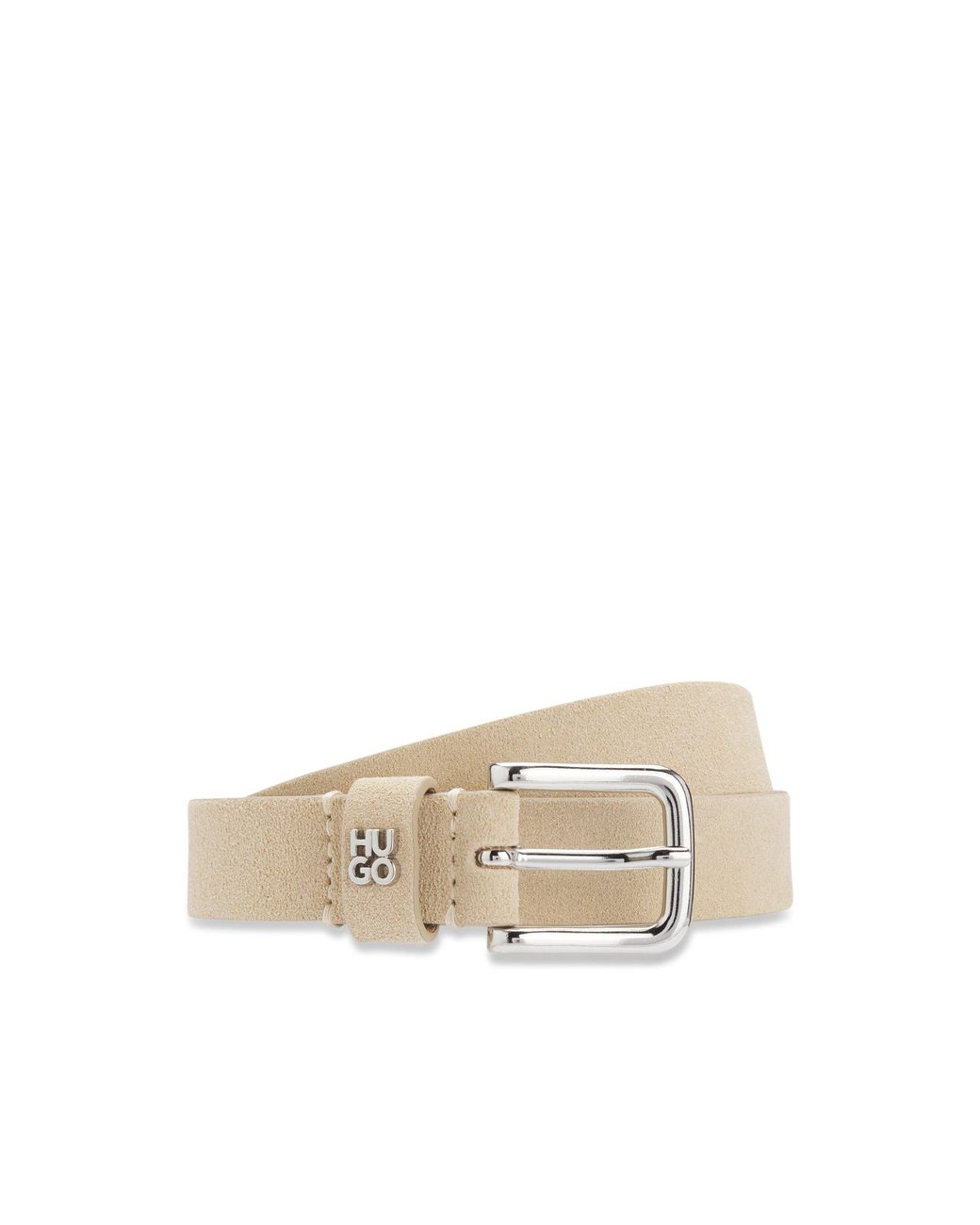 HUGO Natural Suede Belt With Stacked-Logo Keeper Trim