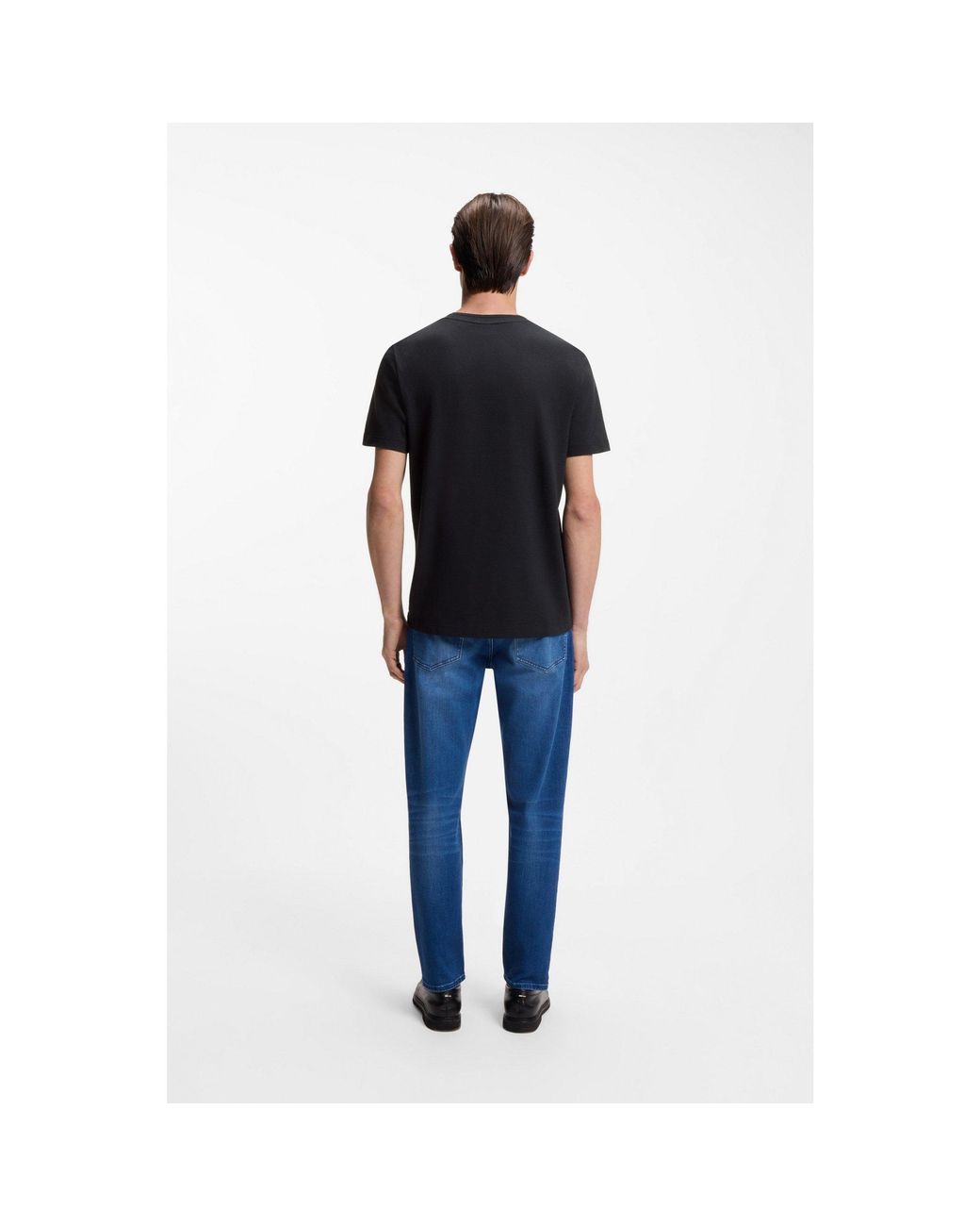 Boss Blue Cotton-Blend T-Shirt With Bubble-Jacquard Structure for men