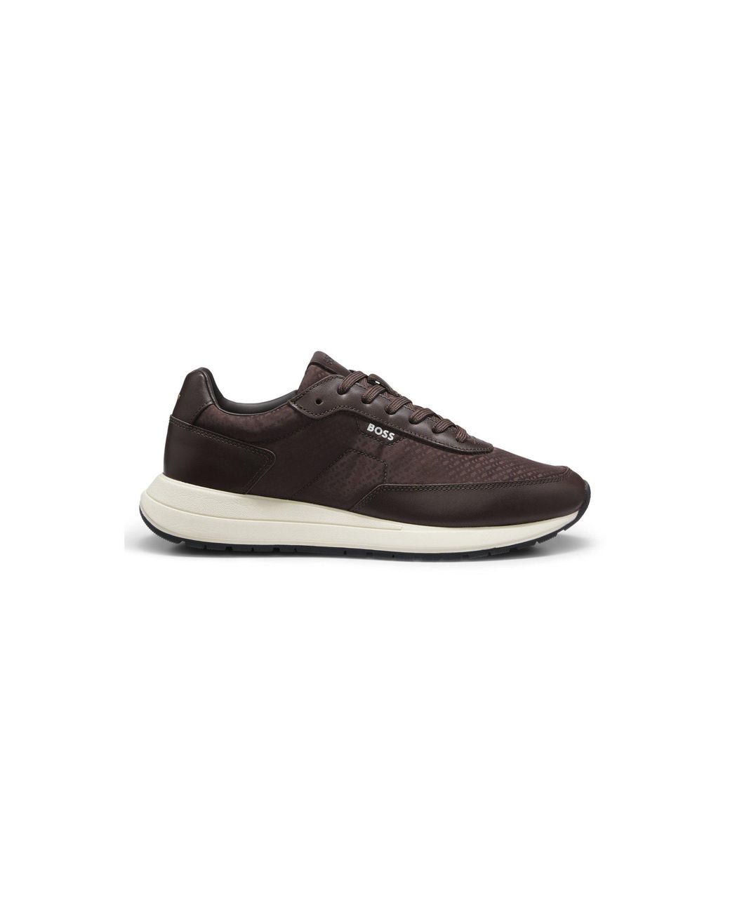 Boss Brown Monogram Trainers With Leather Trims And Eva-Rubber Sole for men
