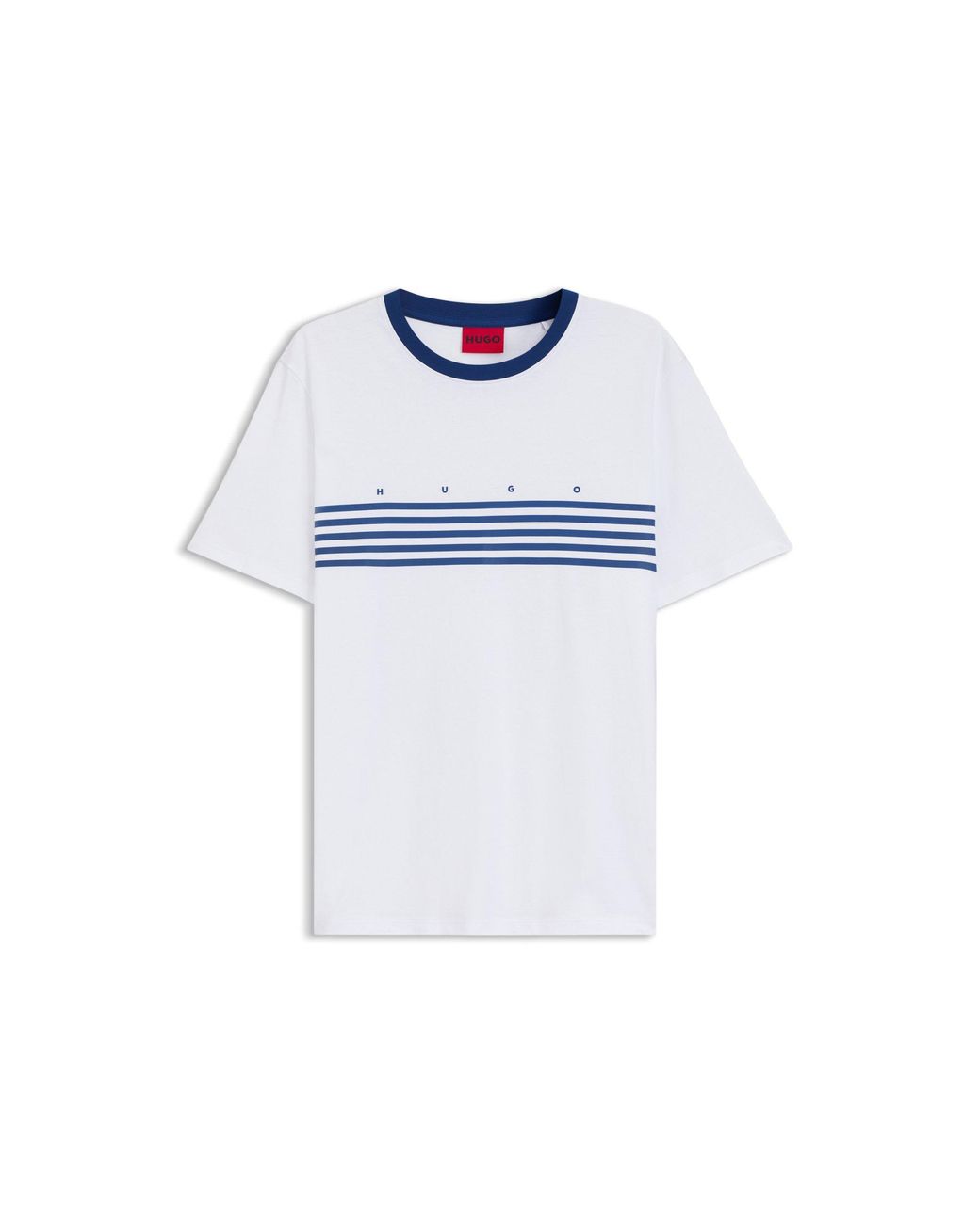 HUGO White Cotton T-Shirt With Printed Stripes for men