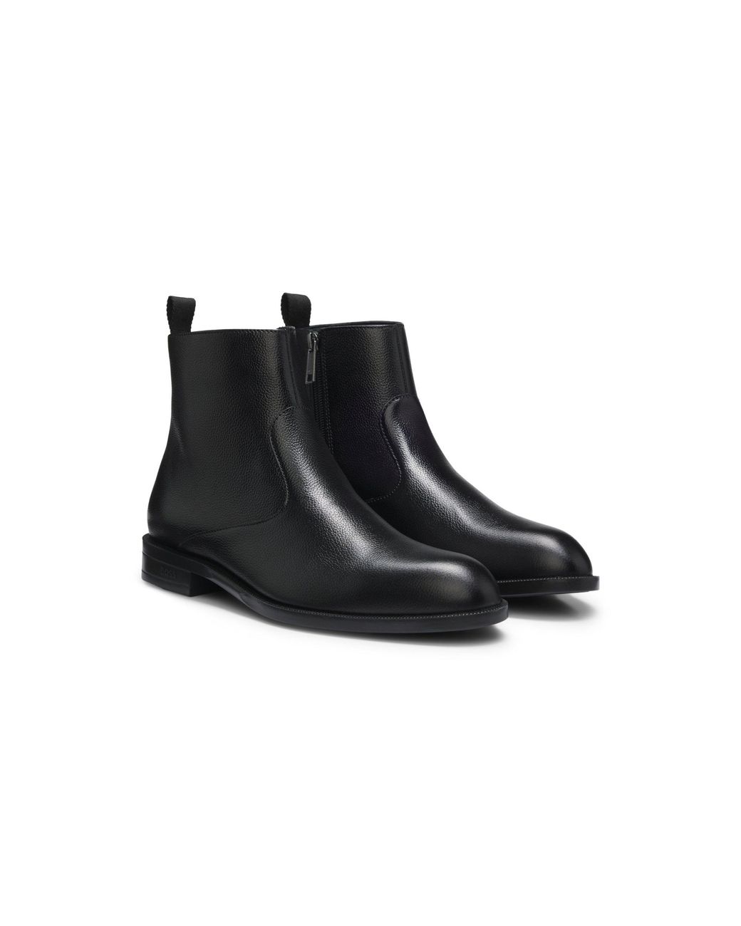 Boss Black Grained-Leather Boots With Side Zip for men
