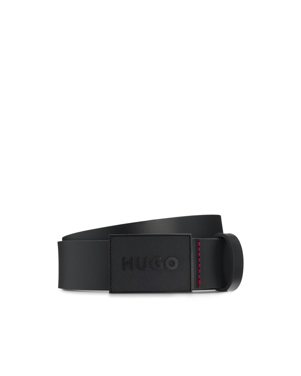 HUGO Black Italian-Leather Belt for men