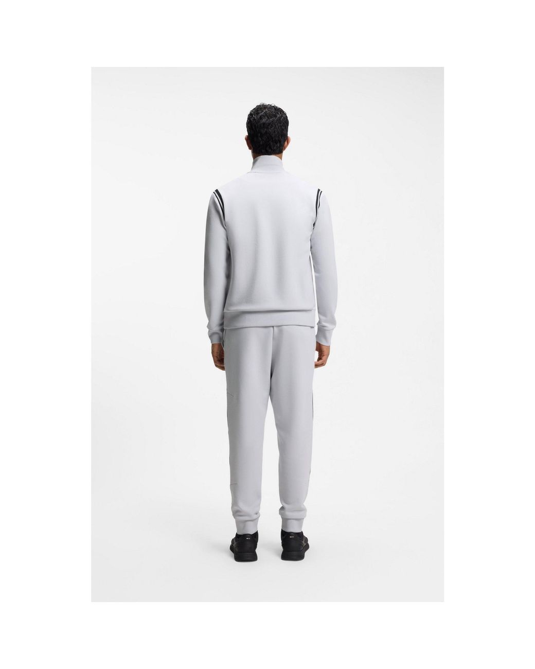 Boss White Stretch-Cotton Regular-Fit Tracksuit Set With Stripe Inserts for men