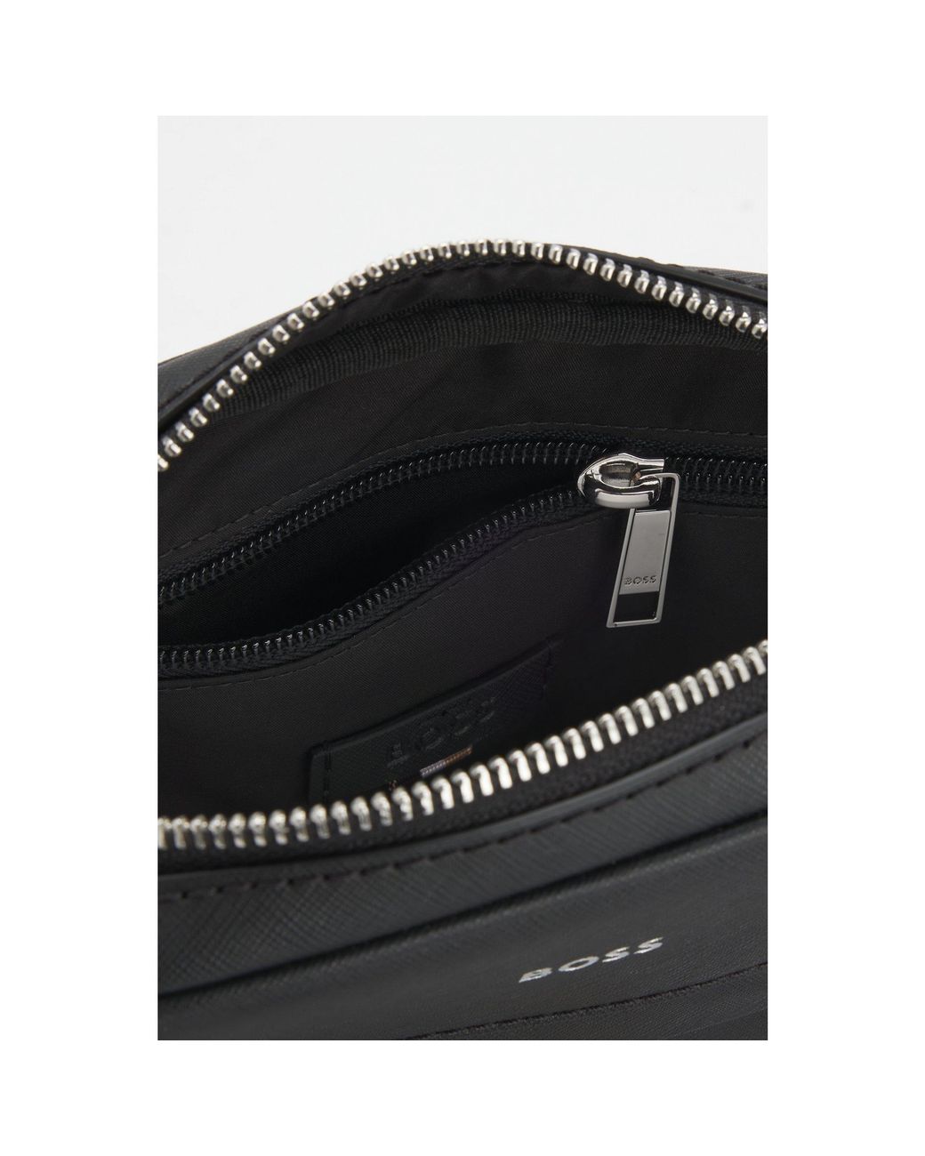 Boss Black Recycled-Leather Reporter Bag With Adjustable Logo Strap for men