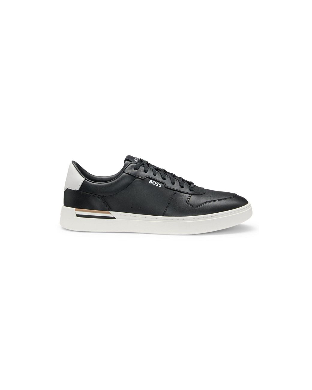 Boss Black Leather Trainers With Contrast Logos for men