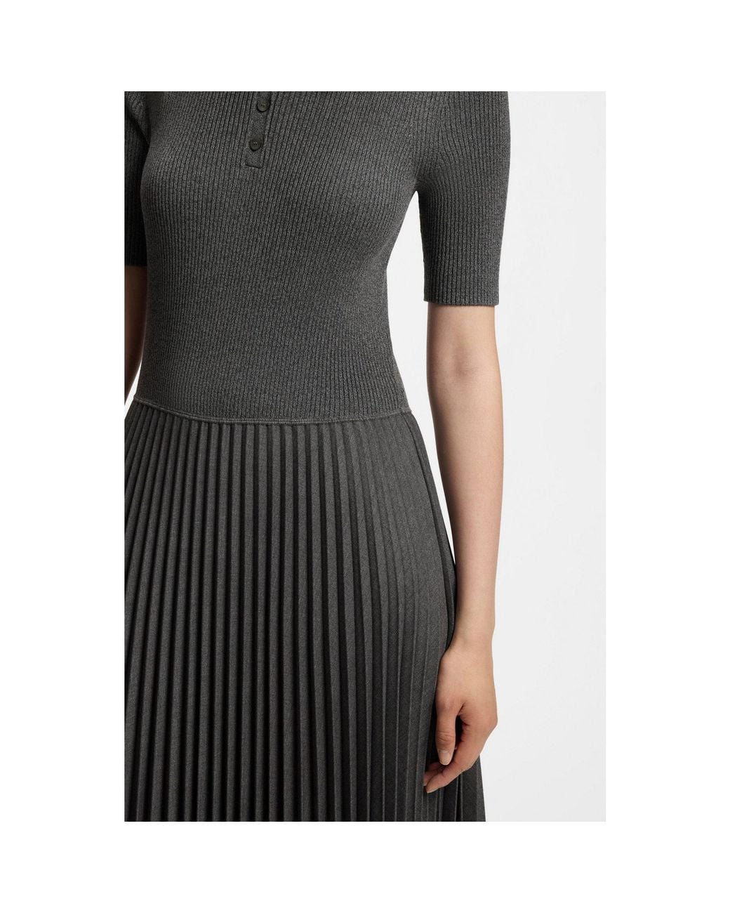 Boss Black Short-Sleeved Polo Dress With Pleated Skirt