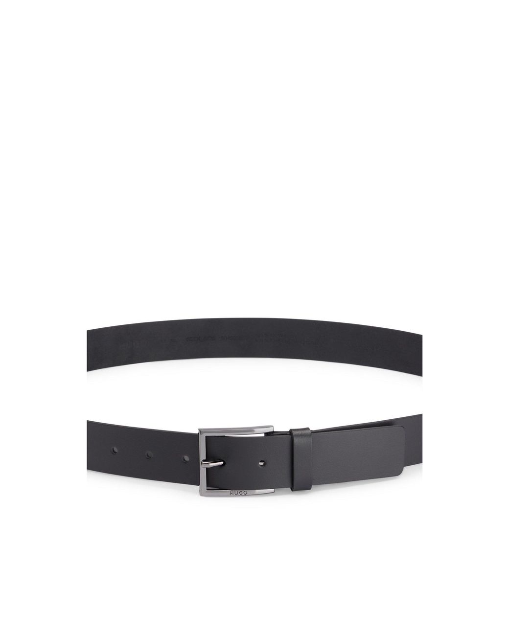 HUGO Black Leather Belt With Stitching And Branded Buckle for men