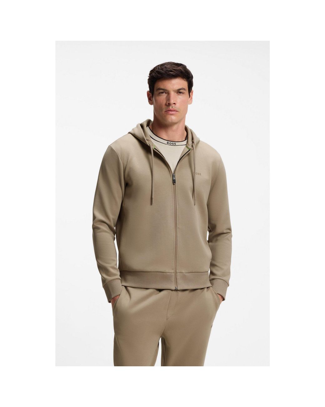 Boss Brown Zip-Up Hoodie for men