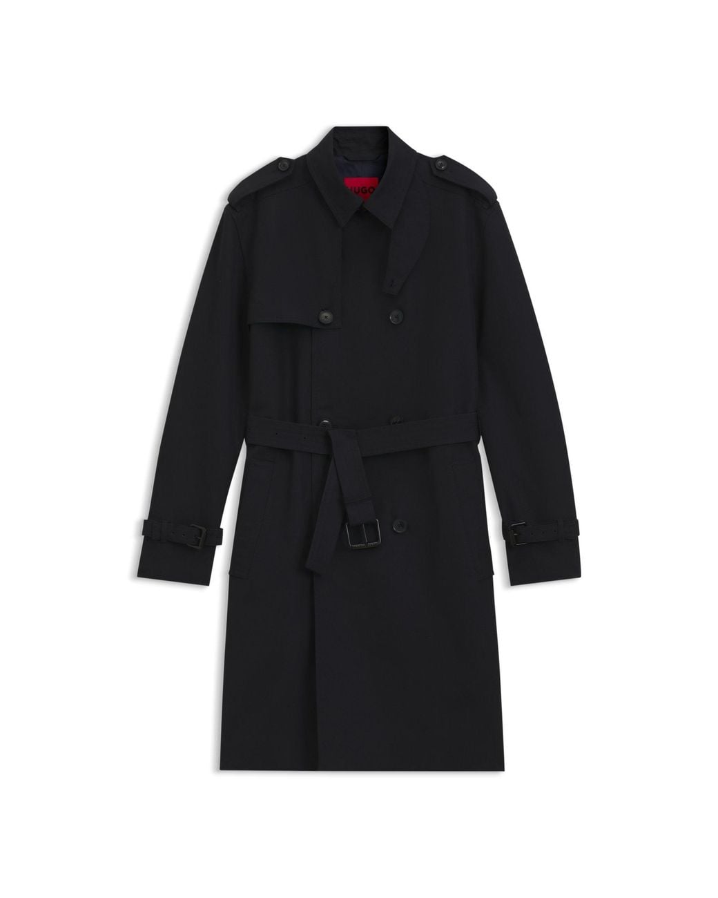 HUGO Black Cotton-Blend Gabardine Trench Coat for men