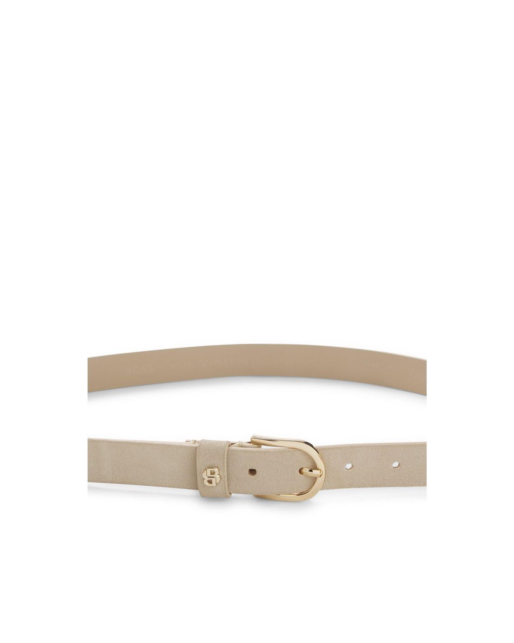 Boss Natural Suede Belt With-Tone Double B Monogram